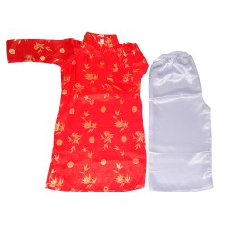 Áo dài bé gái Gấm Thái Tuấn lá trúc đỏ (1- 15 T)