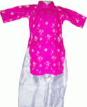 Áo dài bé gái gấm Thái Tuấn lá trúc hồng ( 1-17)