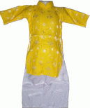 Áo dài bé gái gấm Thái Tuấn lá trúc vàng ( 1-17)